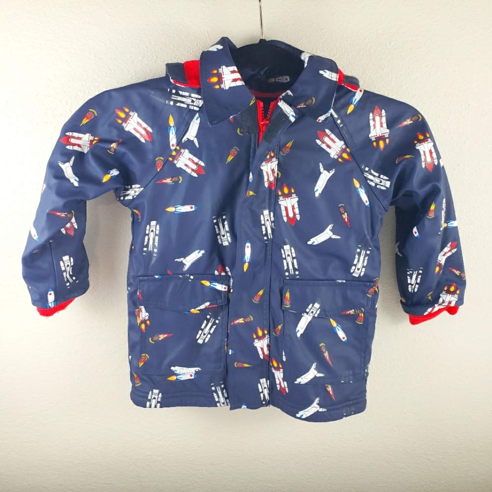 Korango Rain Jacket Rocket Spaceship Unisex Size 3Y